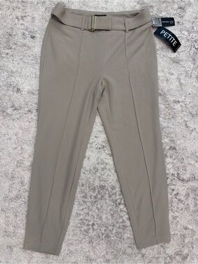 Soho Petite Taupe Dress Pants with Belted Waist